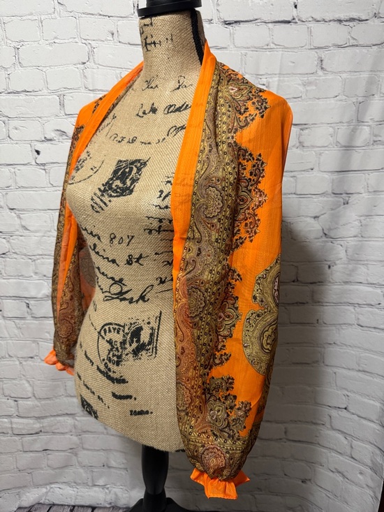 Fasbee Accessories - Fasbee Paisley Print Sheer Puff Sleeve Bolero Cardigan Stole Wrap Shawl Chiffon